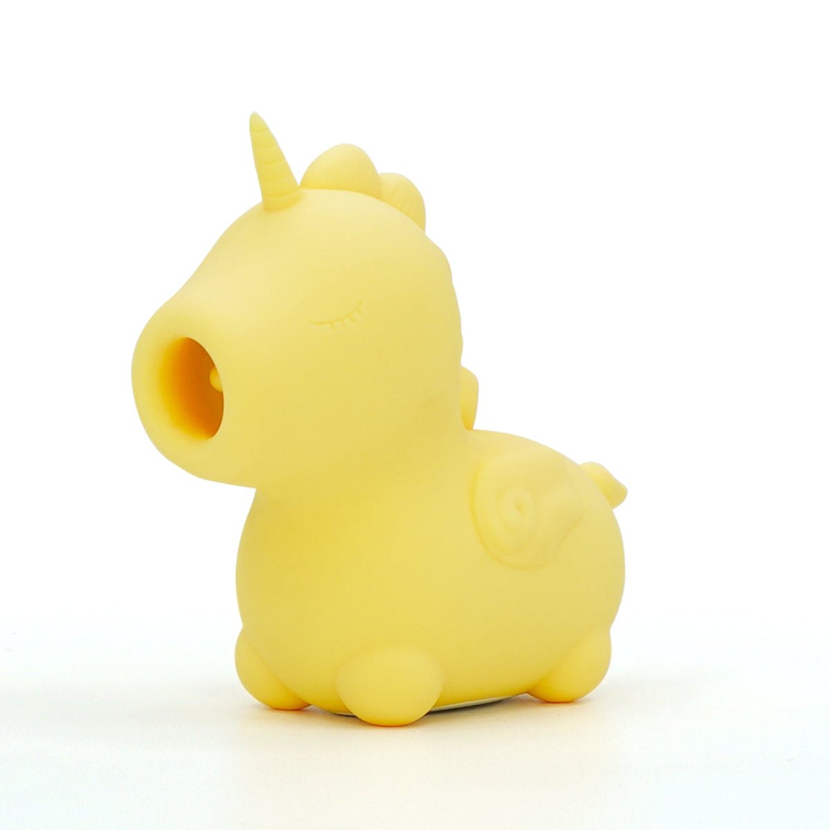 Unihorn Bean Blossom thick tongue clitoral vibrator in yellow, side view