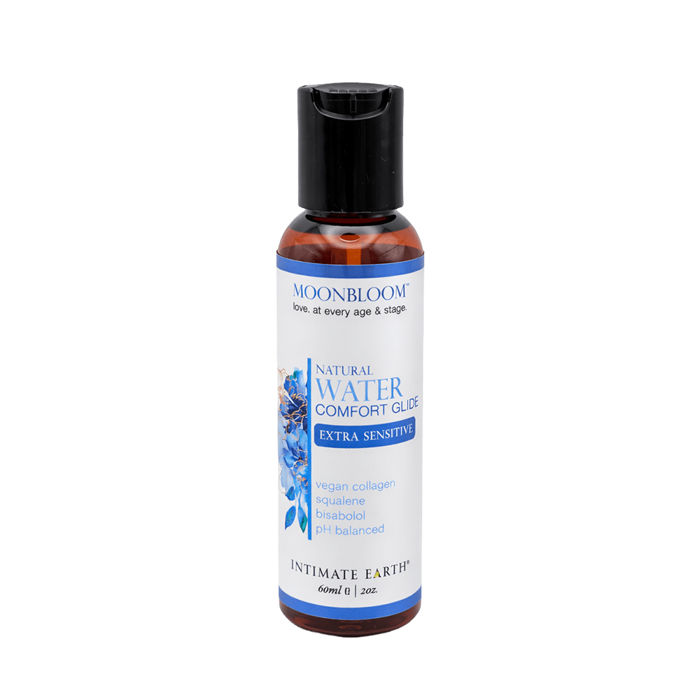 Bottle of Moonbloom Natural Water Comfort Glide on a white background