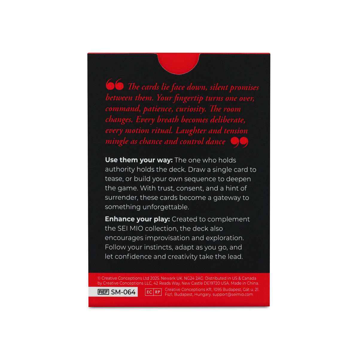 Back of the Sei Mio Pleasure & Control box with how-to-play instructions