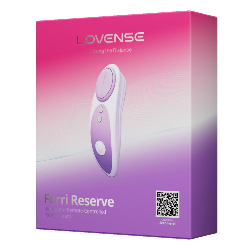 Lovense Ferri Reserve Lavender retail packaging, angled view