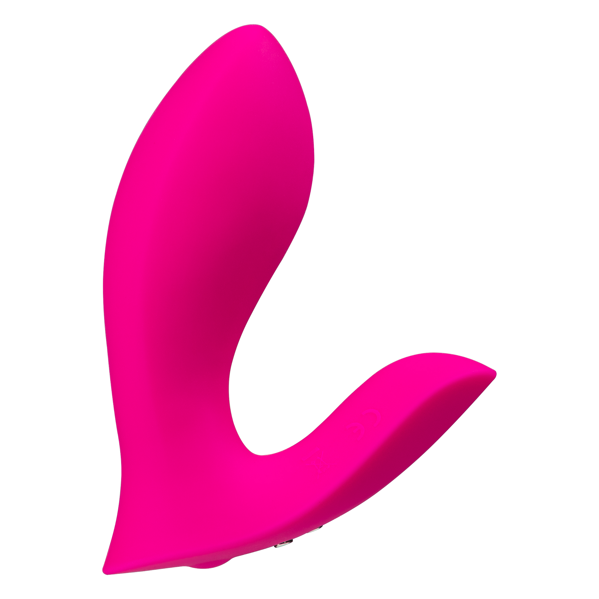 Opposite side profile of the Lovense Flexer app-controlled panty vibrator in pink body-safe silicone