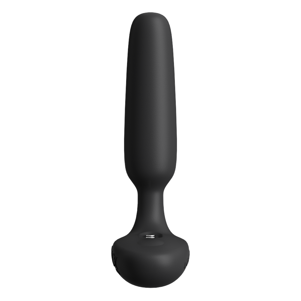 Lovense Glint butt plug viewed edge-on, showing the slim 21.5mm insertable shaft, narrow neck and rounded base