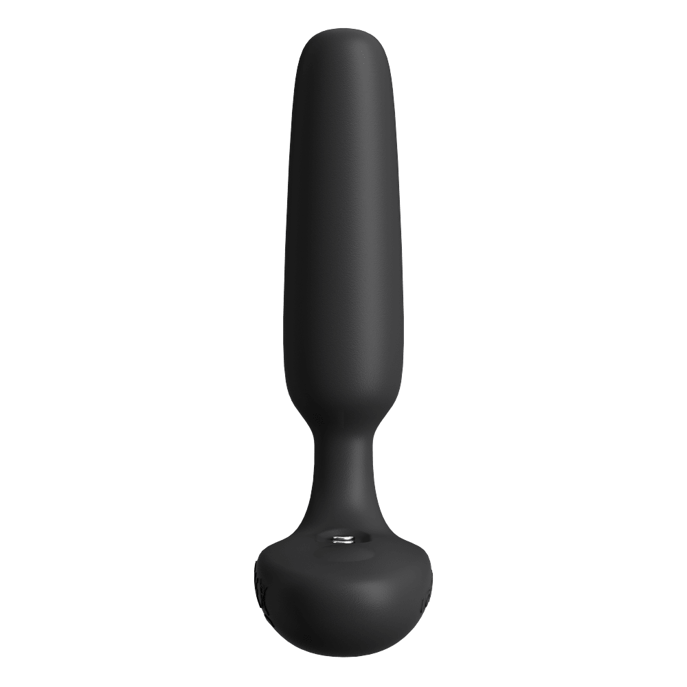 Lovense Glint butt plug viewed edge-on, showing the slim 21.5mm insertable shaft, narrow neck and rounded base