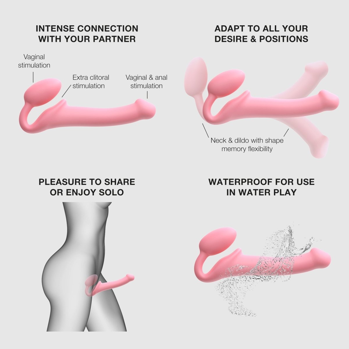 Strap On Me Bendable Strapless Strap-On in Pastel Pink, how it works for both partners