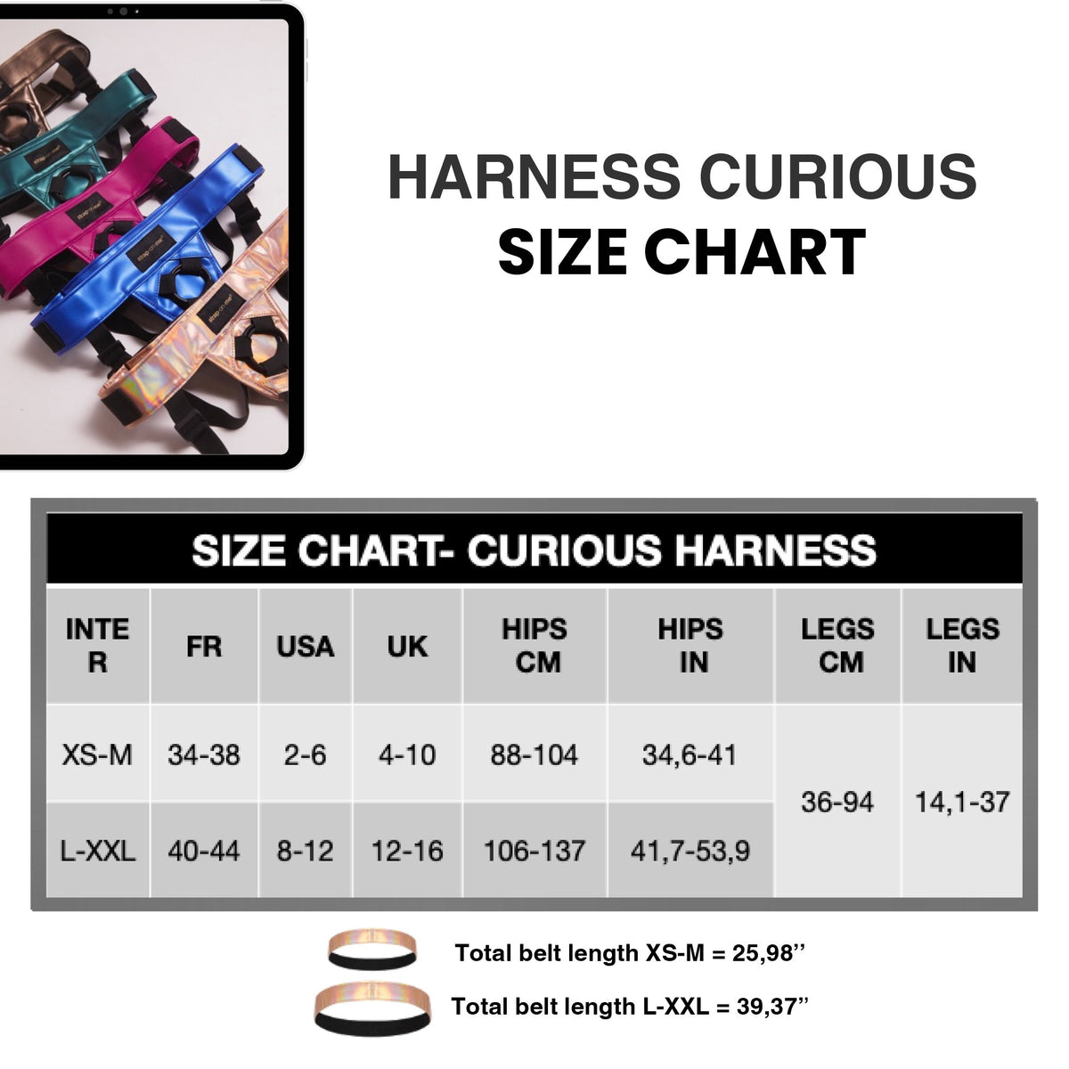 Strap On Me Curious Faux Leather Harness in Bronze, size chart