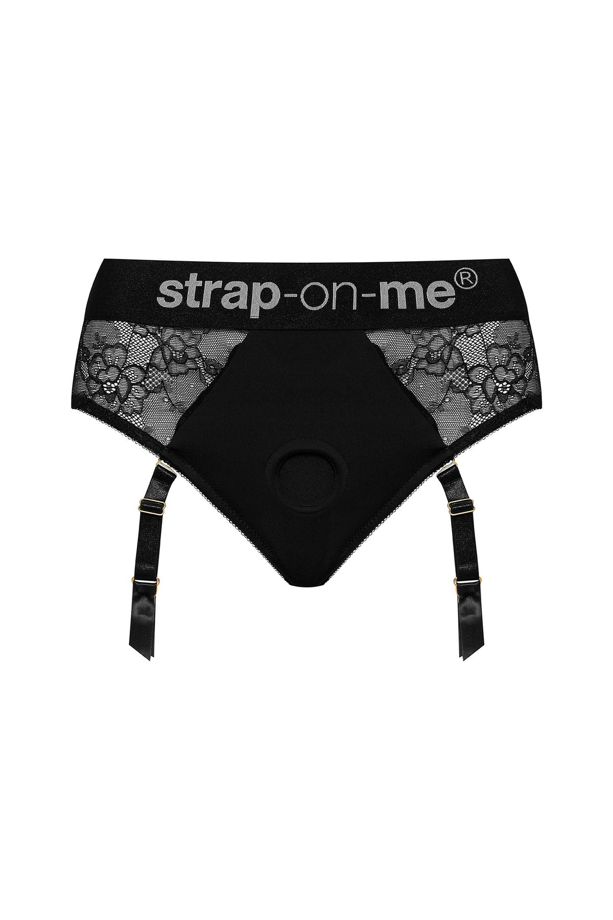 Strap On Me Diva Lingerie Harness in Black, flat front view
