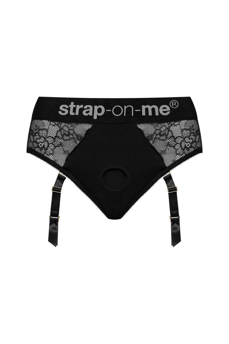 Strap On Me Diva Lingerie Harness in Black, flat front view