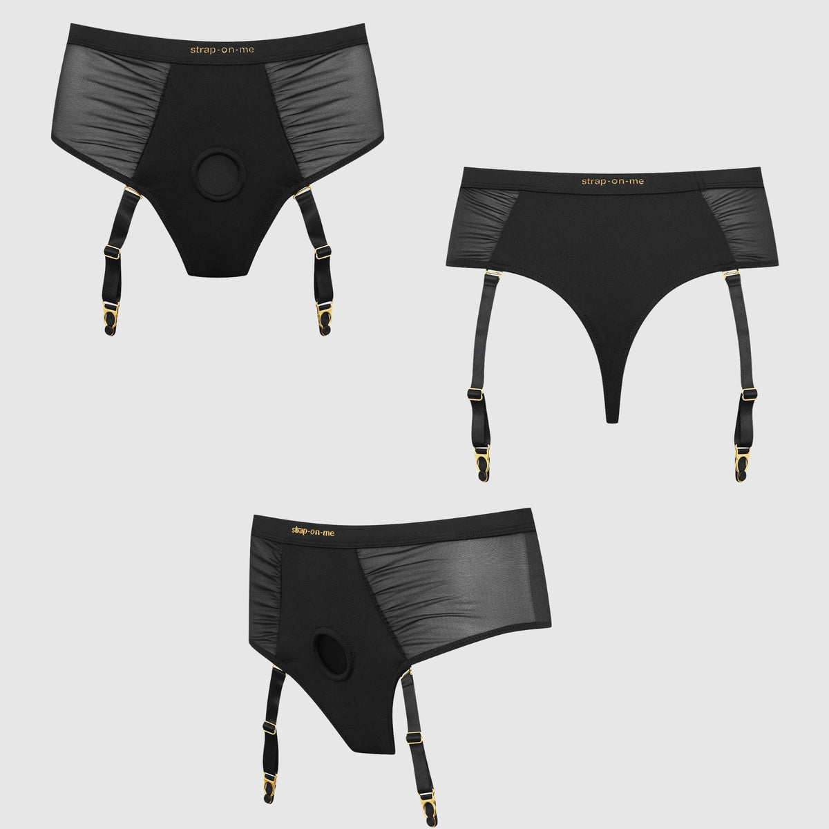 Strap On Me Idylle Lingerie Harness, front, back and side views