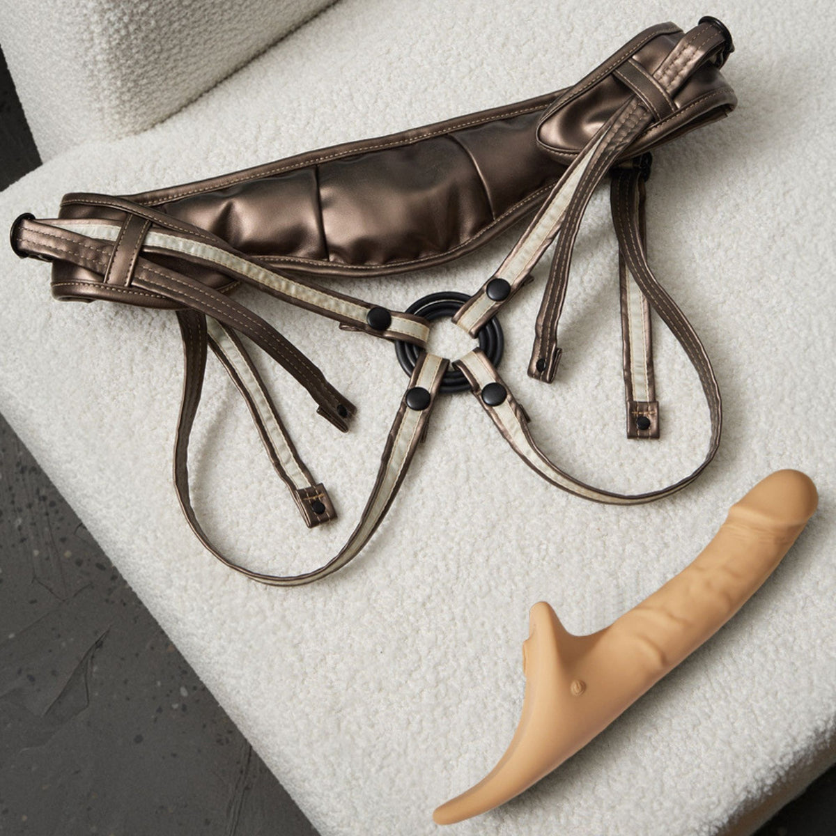 Strap On Me Multi Orgasm Realistic Vibrating Dildo in Vanilla, with the Desirous harness
