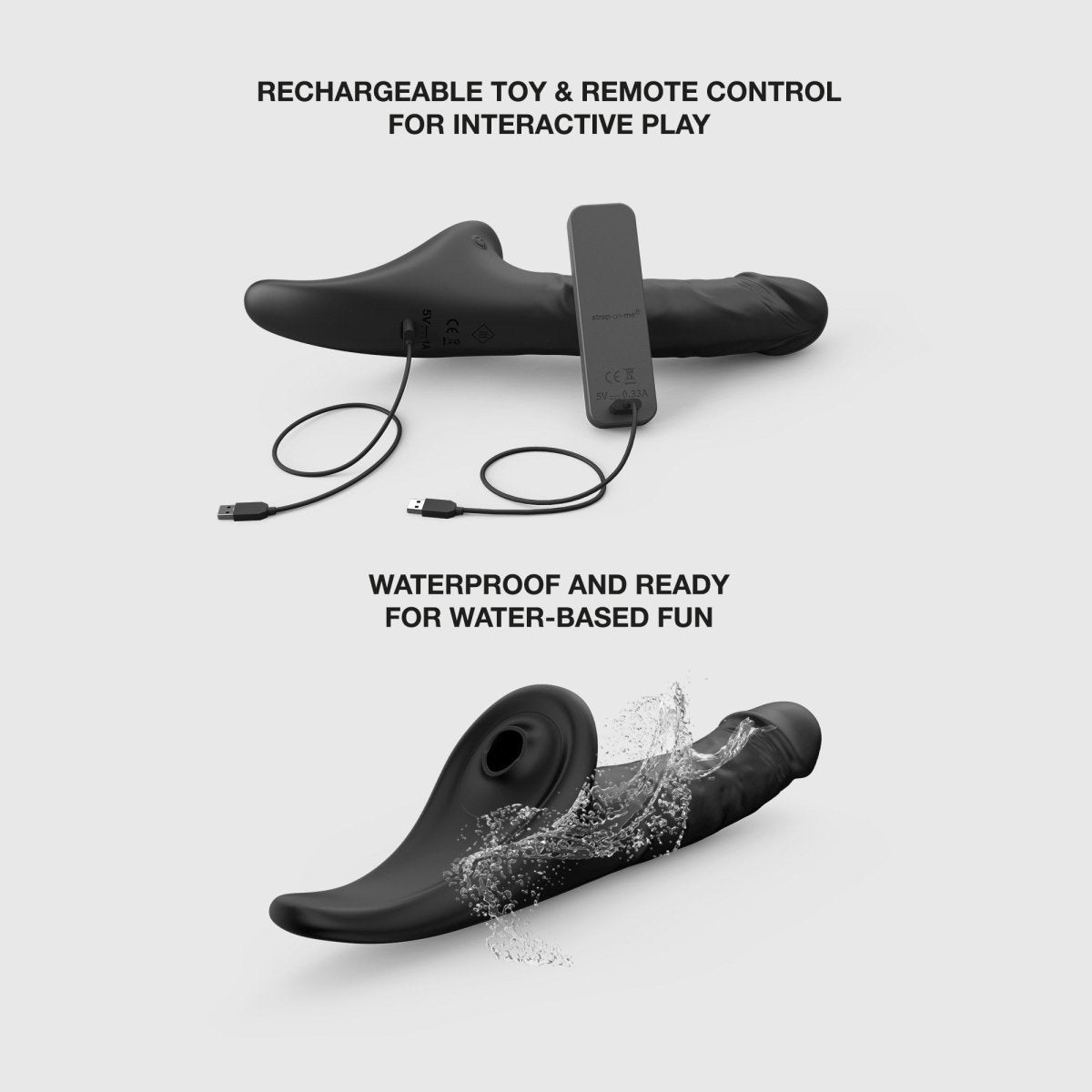 Strap On Me Multi Orgasm Realistic Vibrating Dildo in Black, rechargeable and waterproof