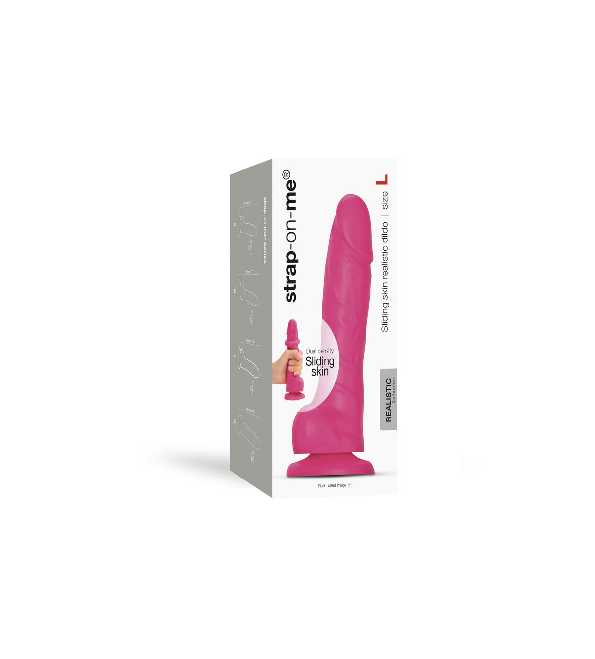 Strap On Me Sliding Skin Realistic Dildo in Fuchsia, retail box