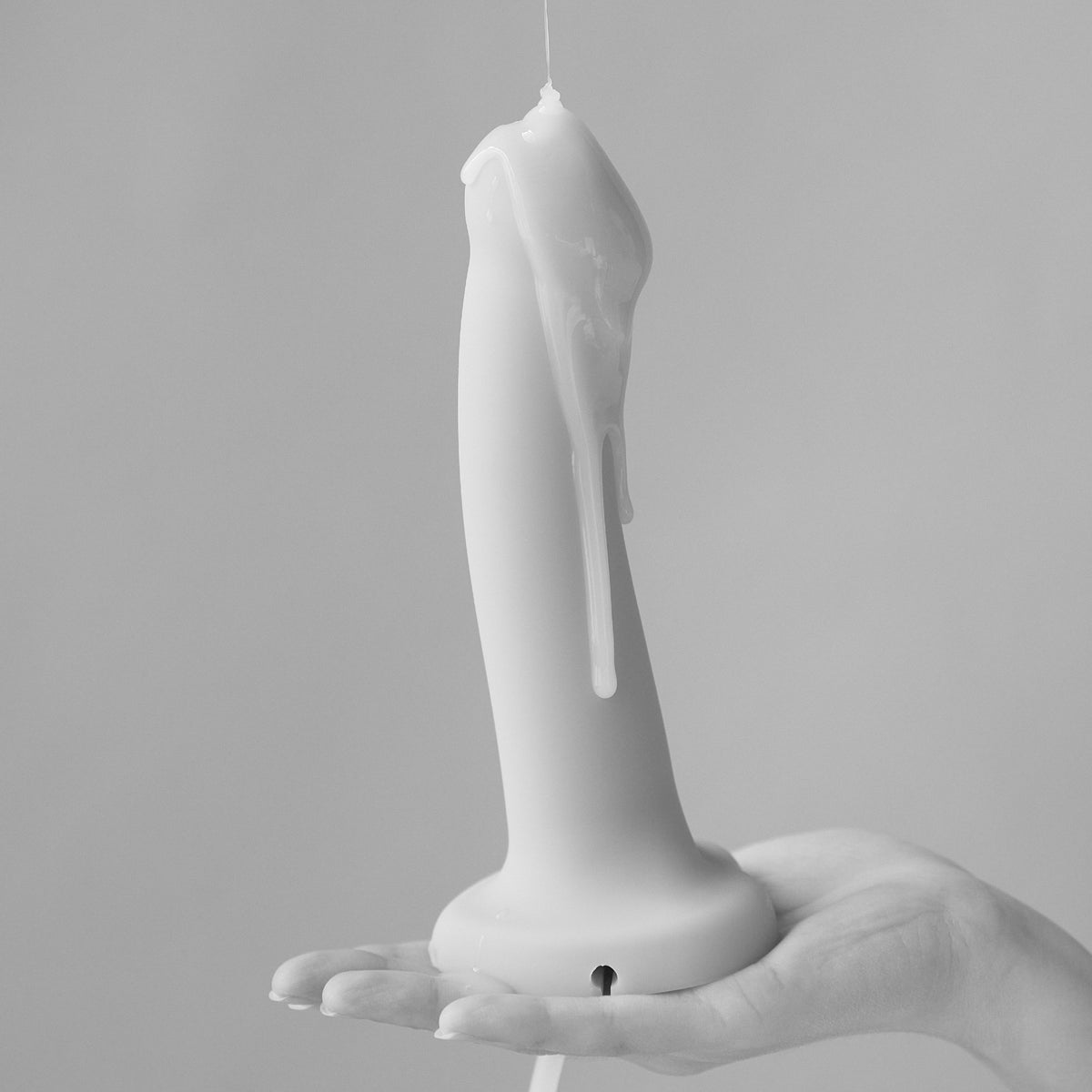 Strap On Me Squirting Cum Dildo in Vanilla, covered in fake semen gel