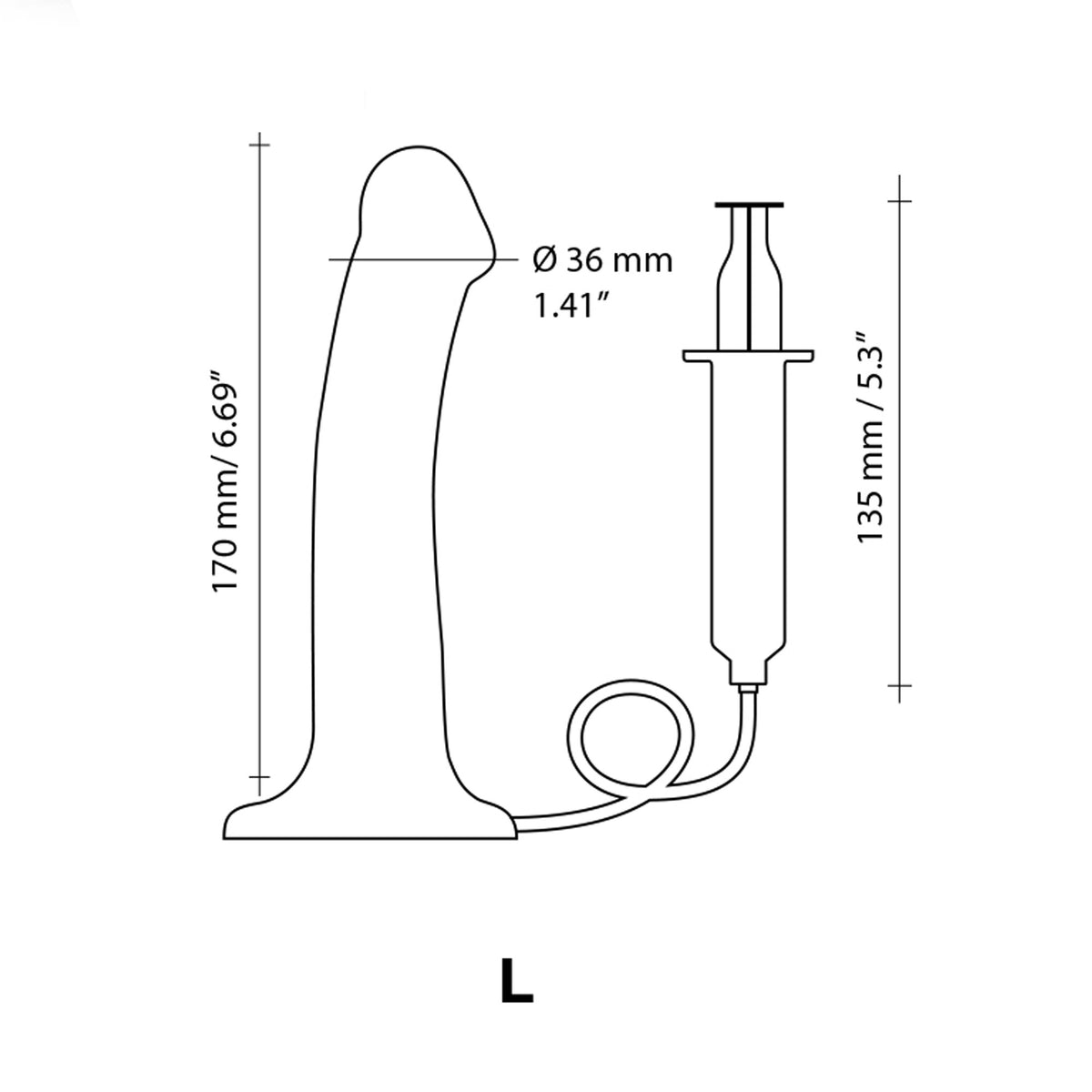 Strap On Me Squirting Cum Dildo in Black, size L dimensions