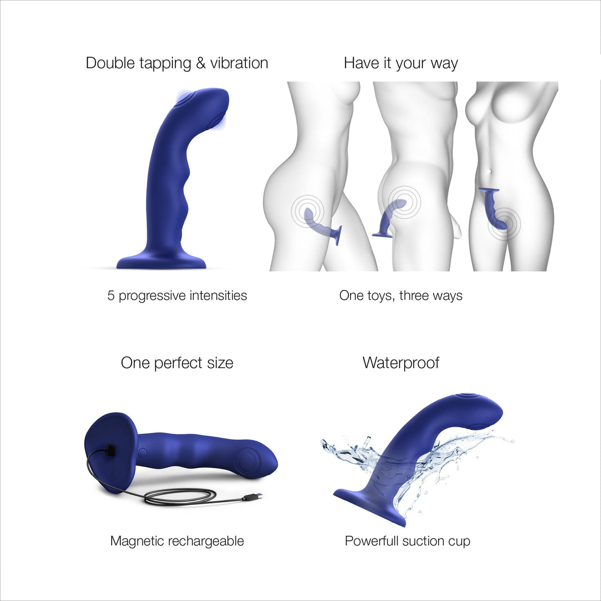 Strap On Me Tapping Dildo Wave in Blue, double tapping, vibration and suction cup explained