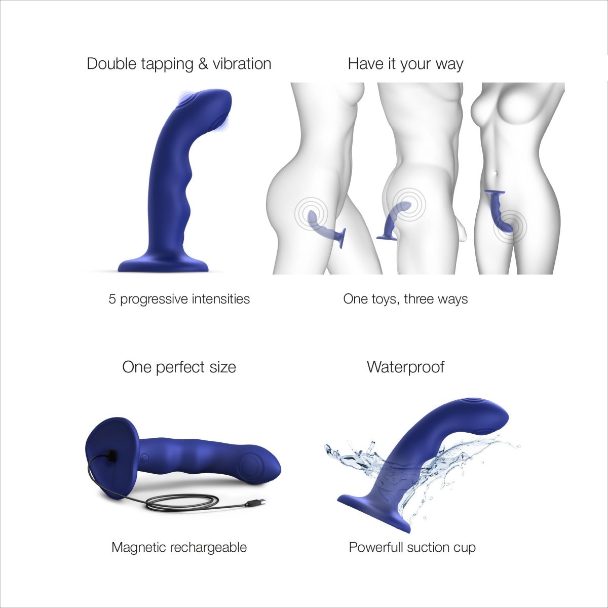 Strap On Me Tapping Dildo Wave in Blue, double tapping, vibration and suction cup explained