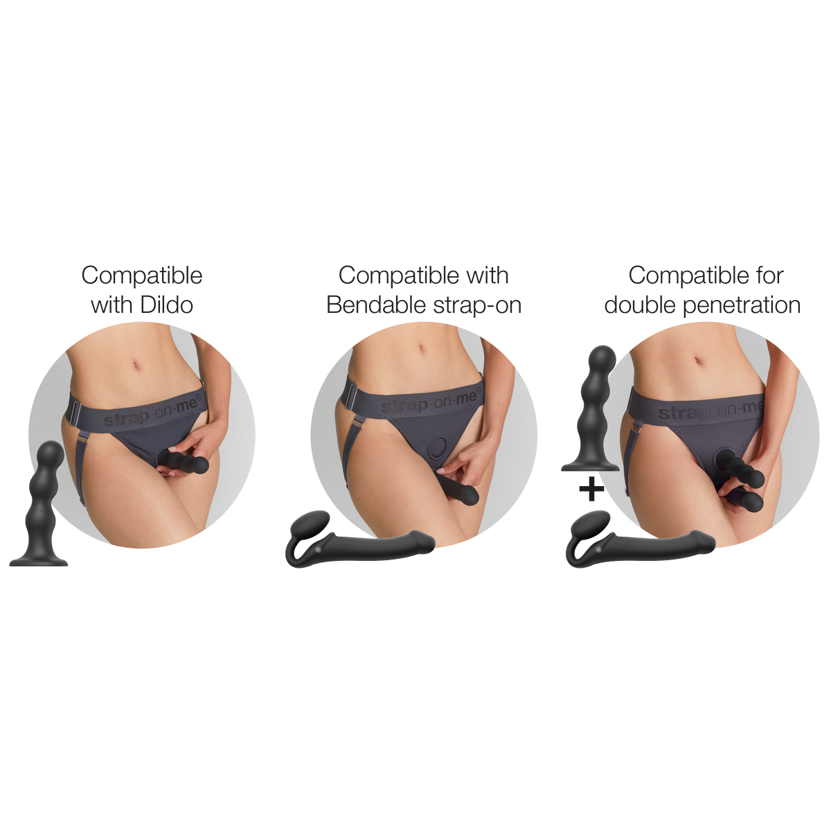 Strap On Me Unique Lingerie Harness in Grey, compatible with dildos, bendable strap-ons and double penetration
