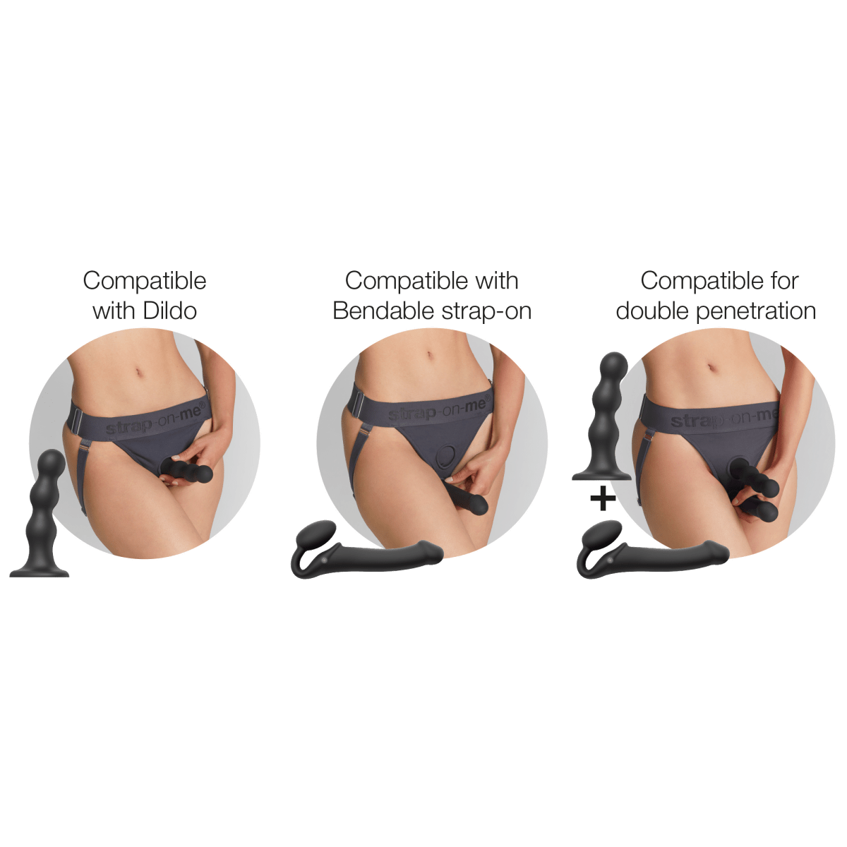 Strap On Me Unique Lingerie Harness in Grey, compatible with dildos, bendable strap-ons and double penetration