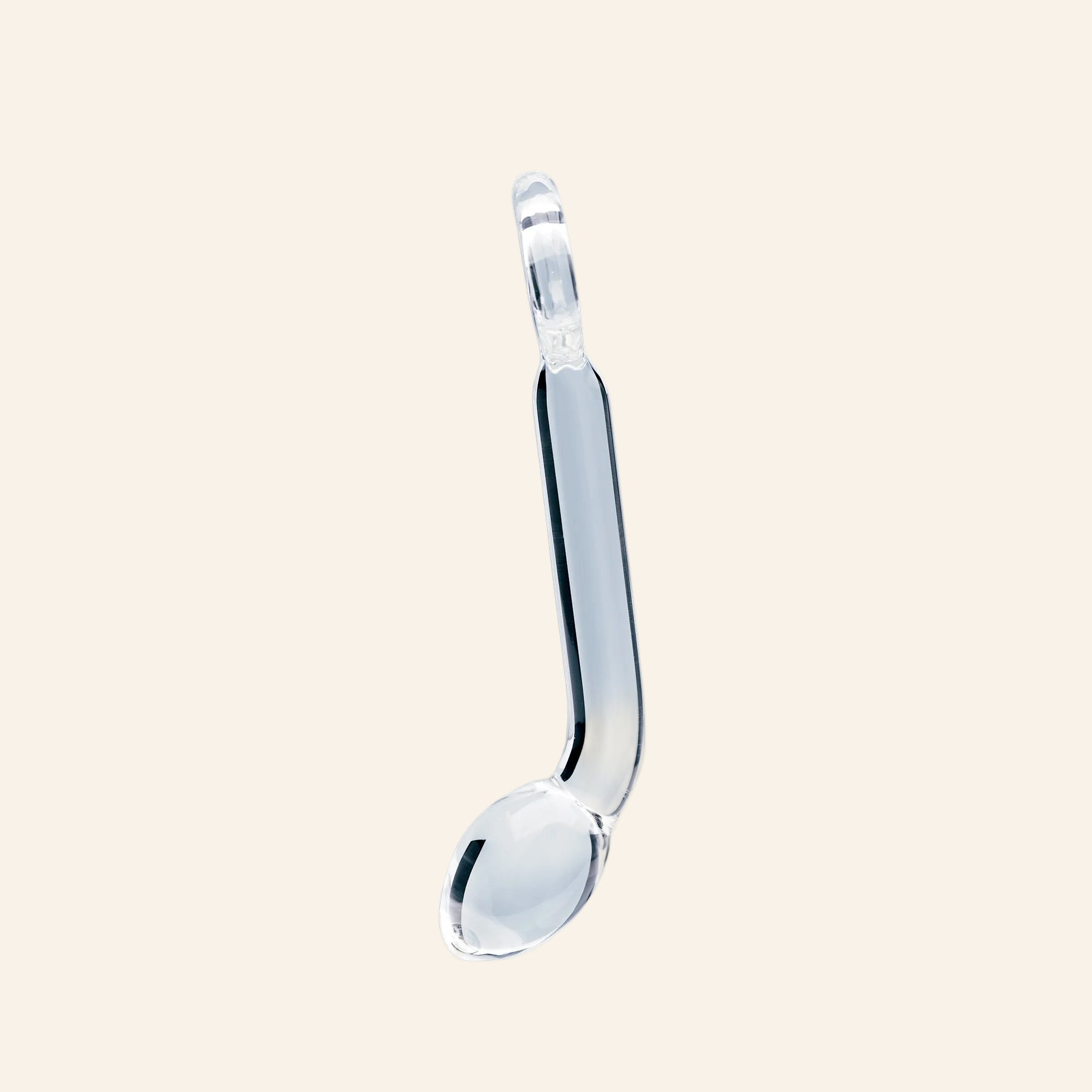 Clarity Hera's Halo hand-blown glass dildo with polished circular handle