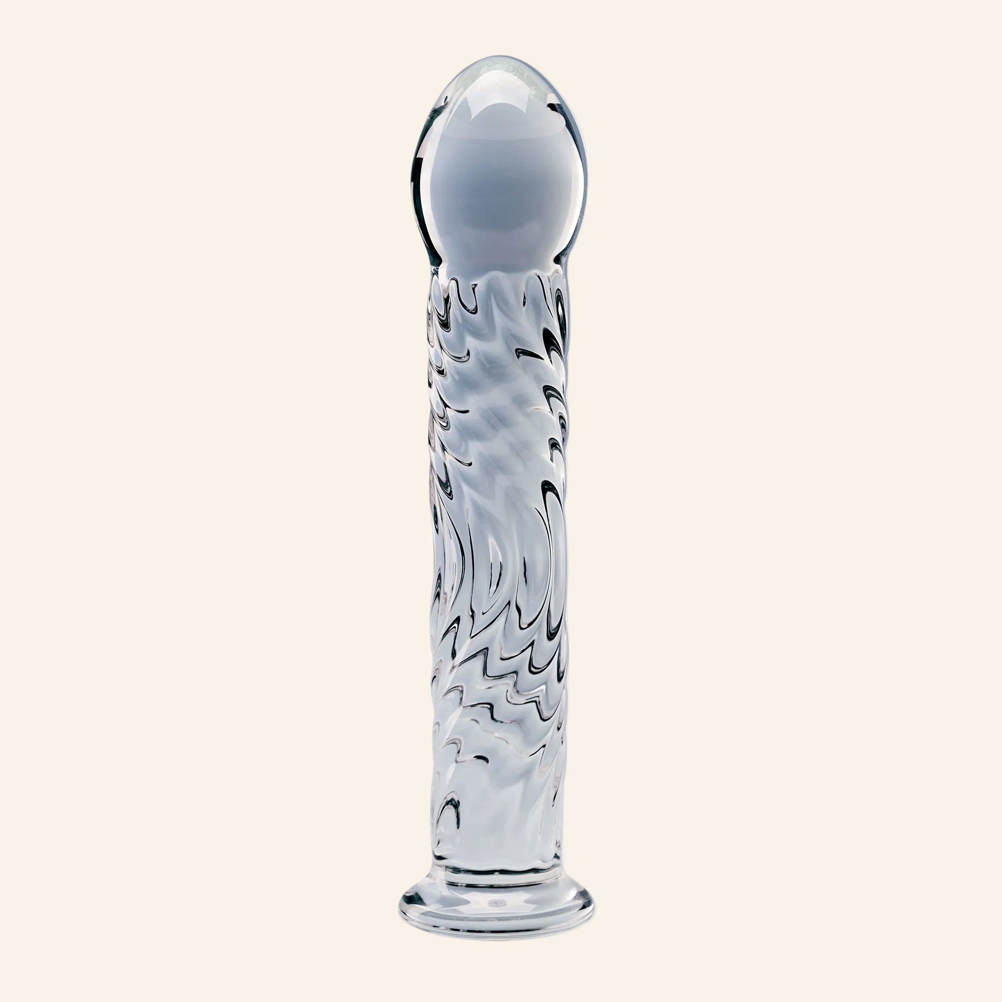 Clarity Seraphic Ripple wave-textured hand-blown borosilicate glass dildo