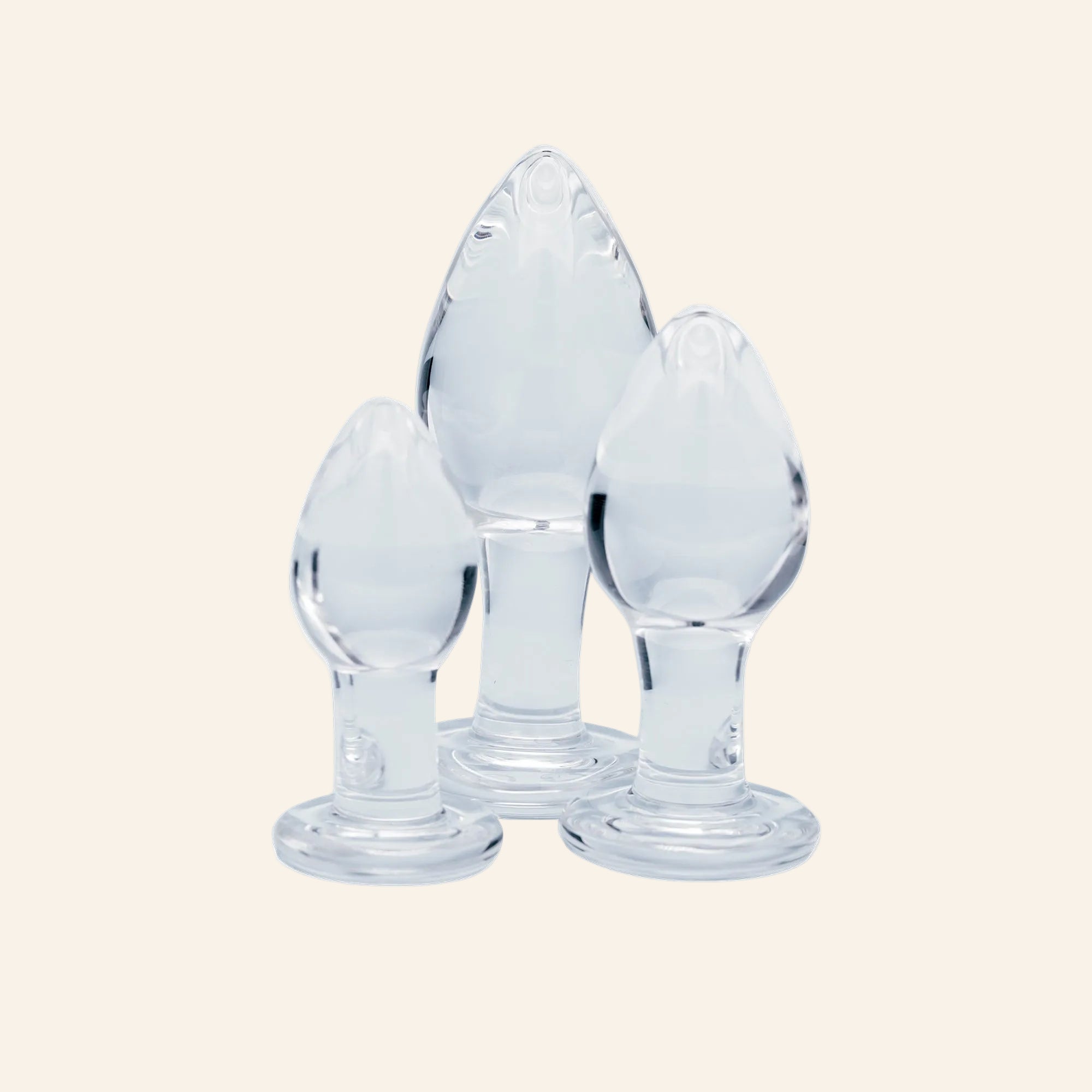 Clarity Utopian Trinity three-piece hand-blown borosilicate glass butt plug set