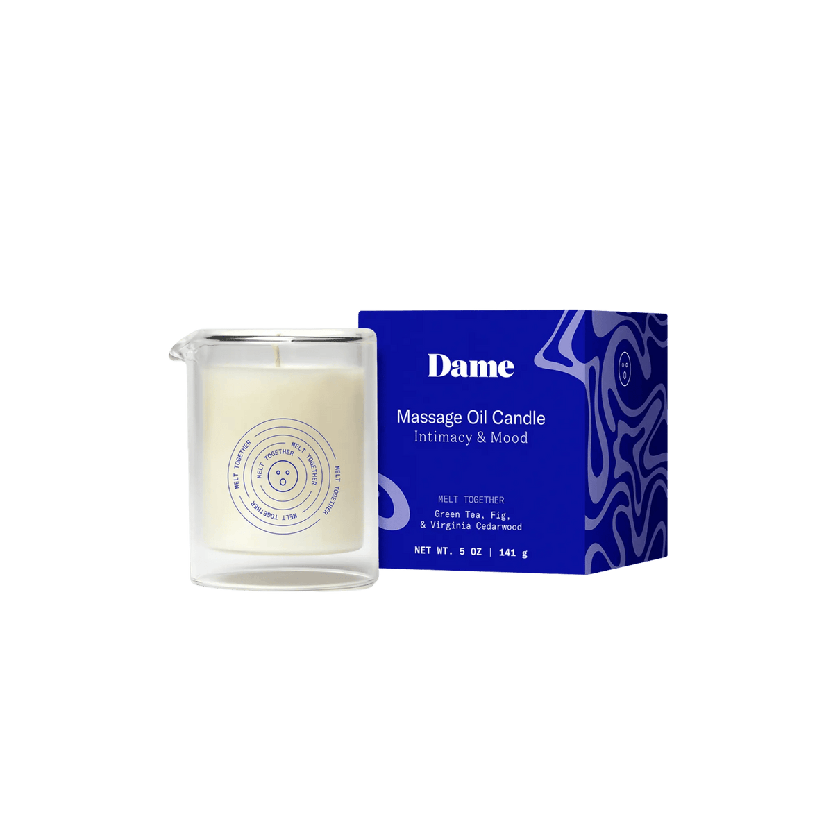 Dame Massage Oil Candle Melt Together retail packaging box