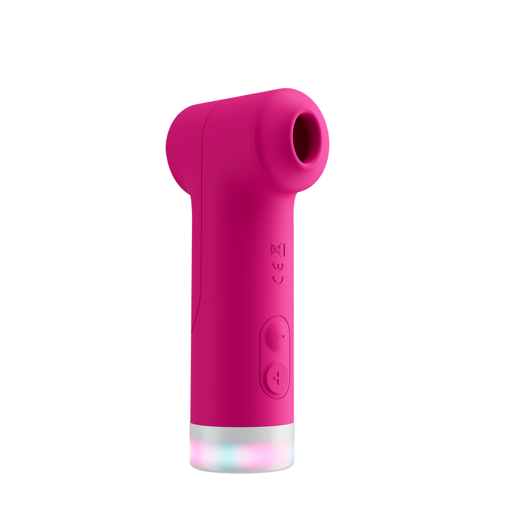 Lovense Fizz in pink, angled view showing the control buttons and LED light ring