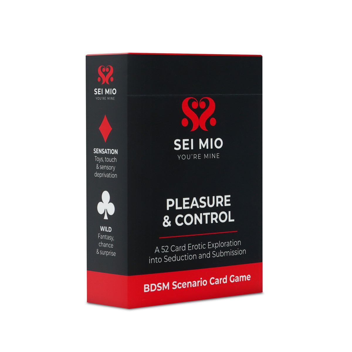 Pleasure & Control card game box, angled right, showing the Sensation and Wild suits
