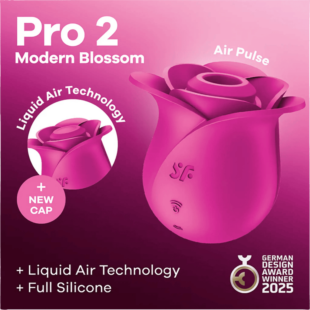 Satisfyer Pro 2 Modern Blossom with Liquid Air cap and German Design Award 2025 badge