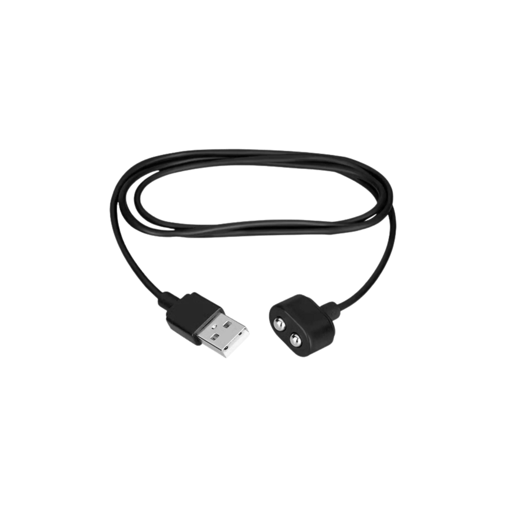 Satisfyer USB charging cable in black, coiled