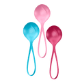 Satisfyer Strengthening Balls set of three single kegel balls in turquoise, pink and red