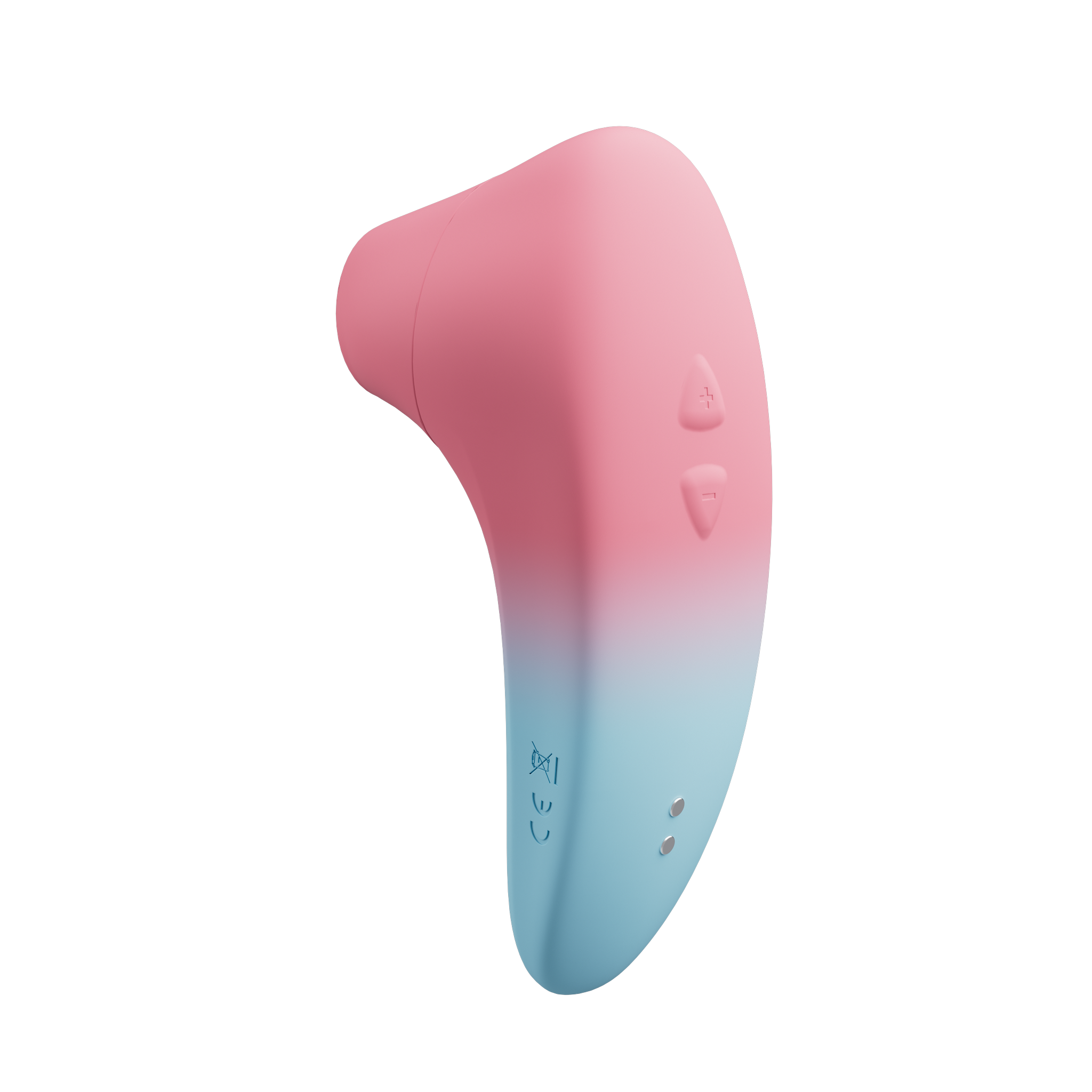 Lovense Tenera 2 suction vibrator, angled back view showing control buttons and magnetic charging pins