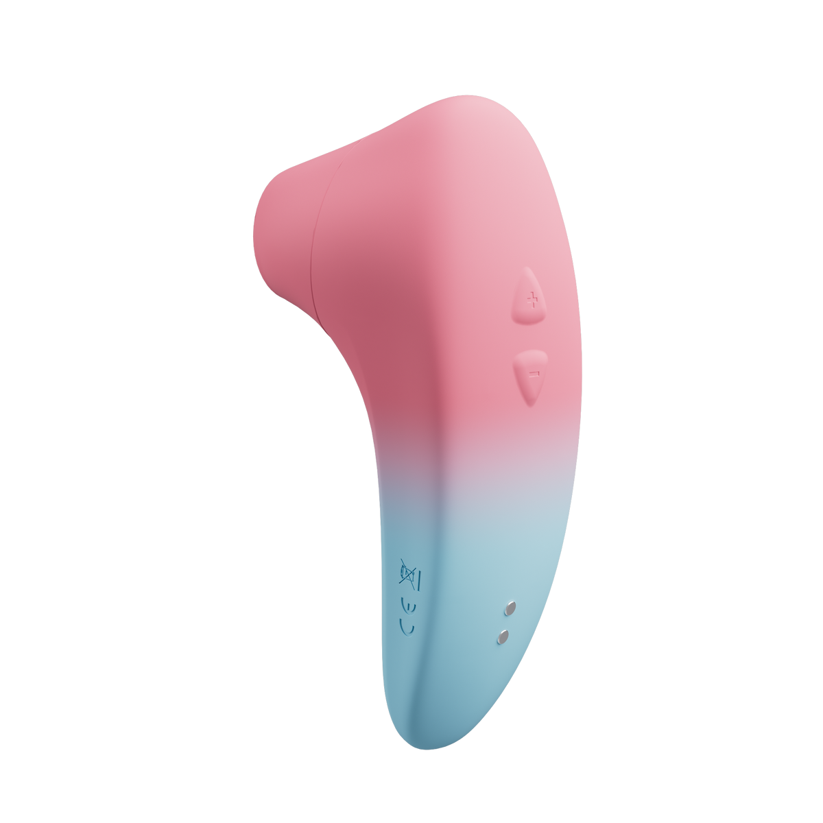 Lovense Tenera 2 suction vibrator, angled back view showing control buttons and magnetic charging pins