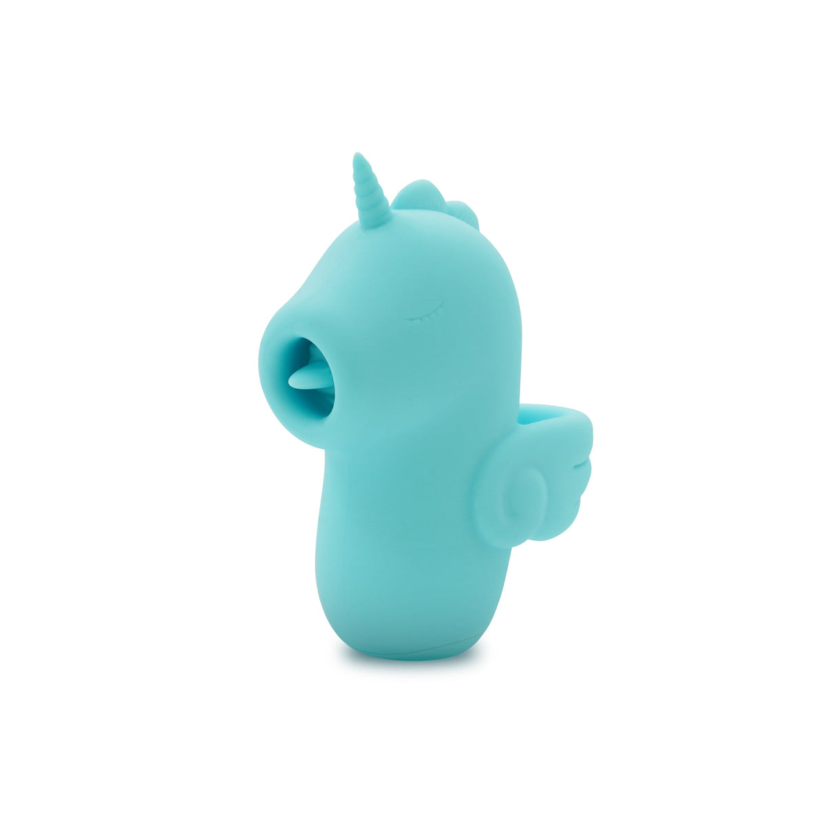 Unihorn Tip N Tease teal finger vibrator, angled view