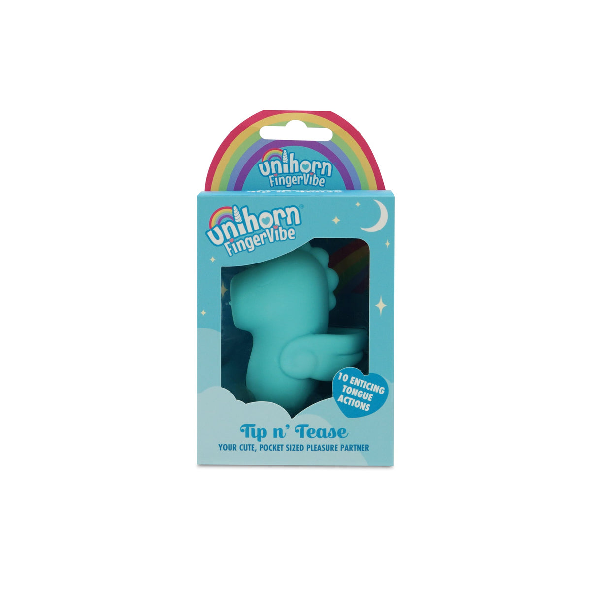 Unihorn Tip N Tease finger vibrator in its packaging