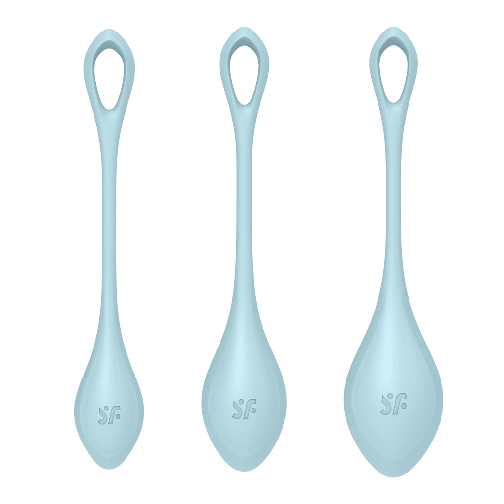 Satisfyer Yoni Power 2 kegel balls, front view of the three sizes