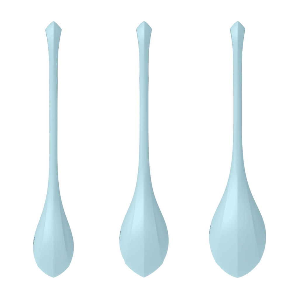 Satisfyer Yoni Power 2 kegel balls in light blue, side profile
