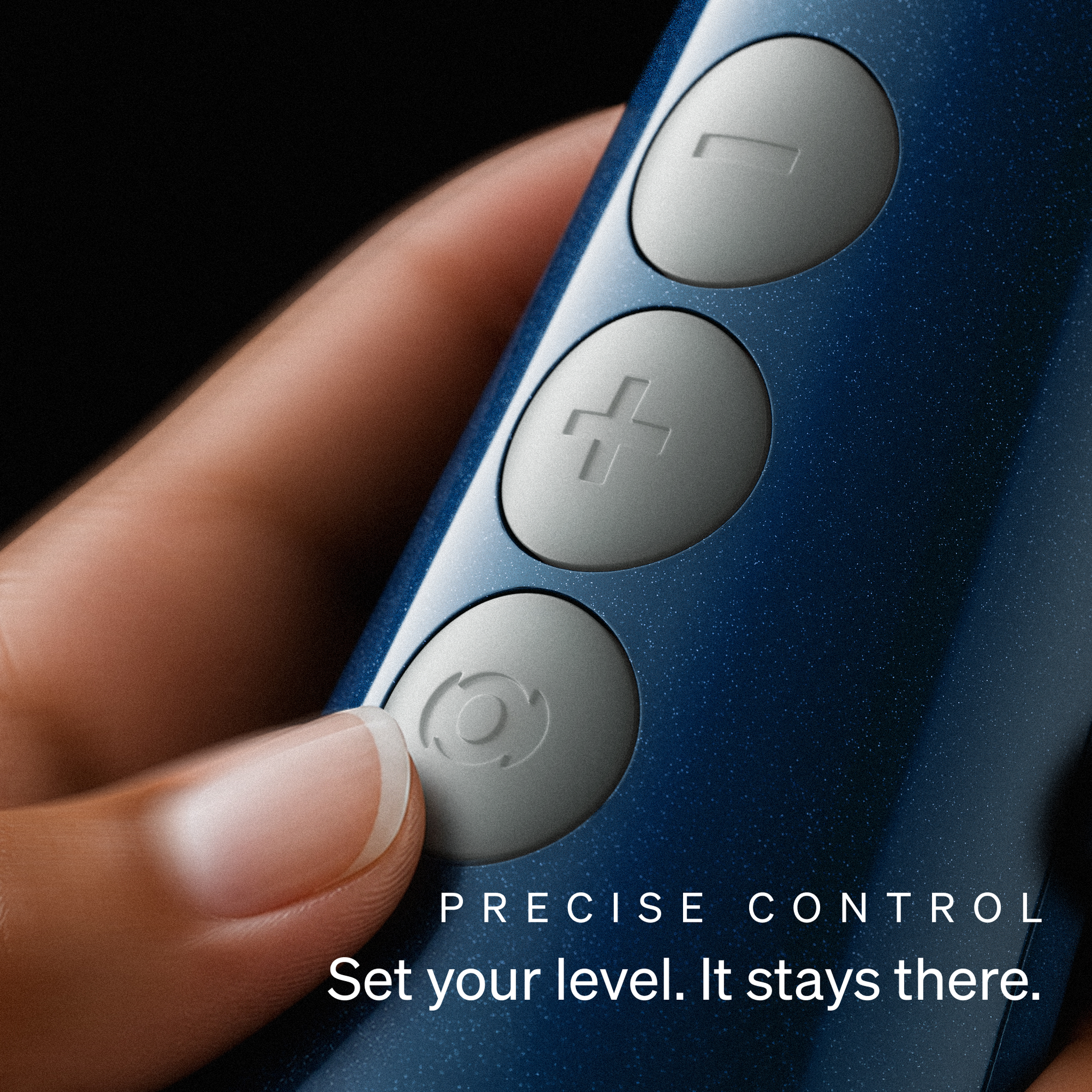 Doxy Die Cast Compact Cordless wand massager control buttons showing precise, adjustable intensity control