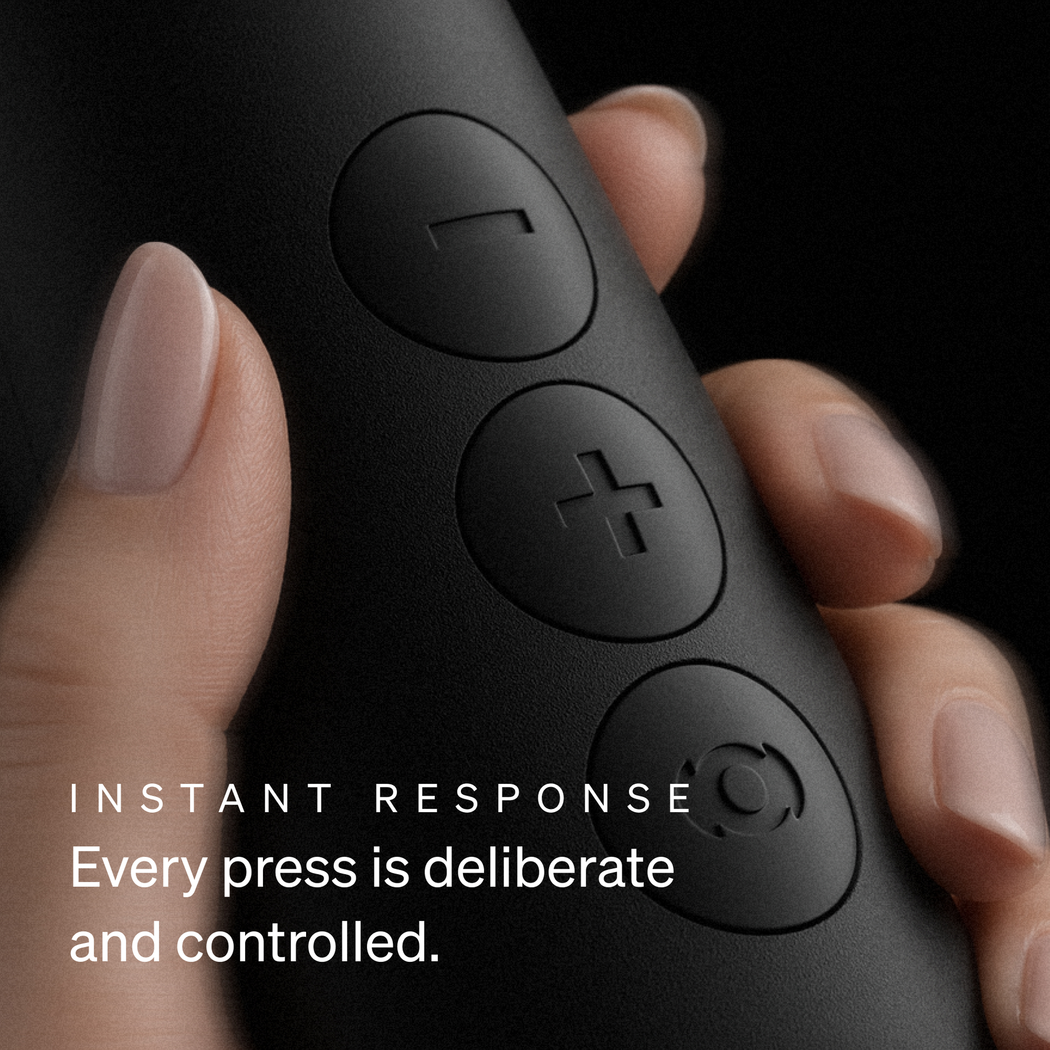 Doxy Original Plug-In black wand massager control buttons showing instant, precise response