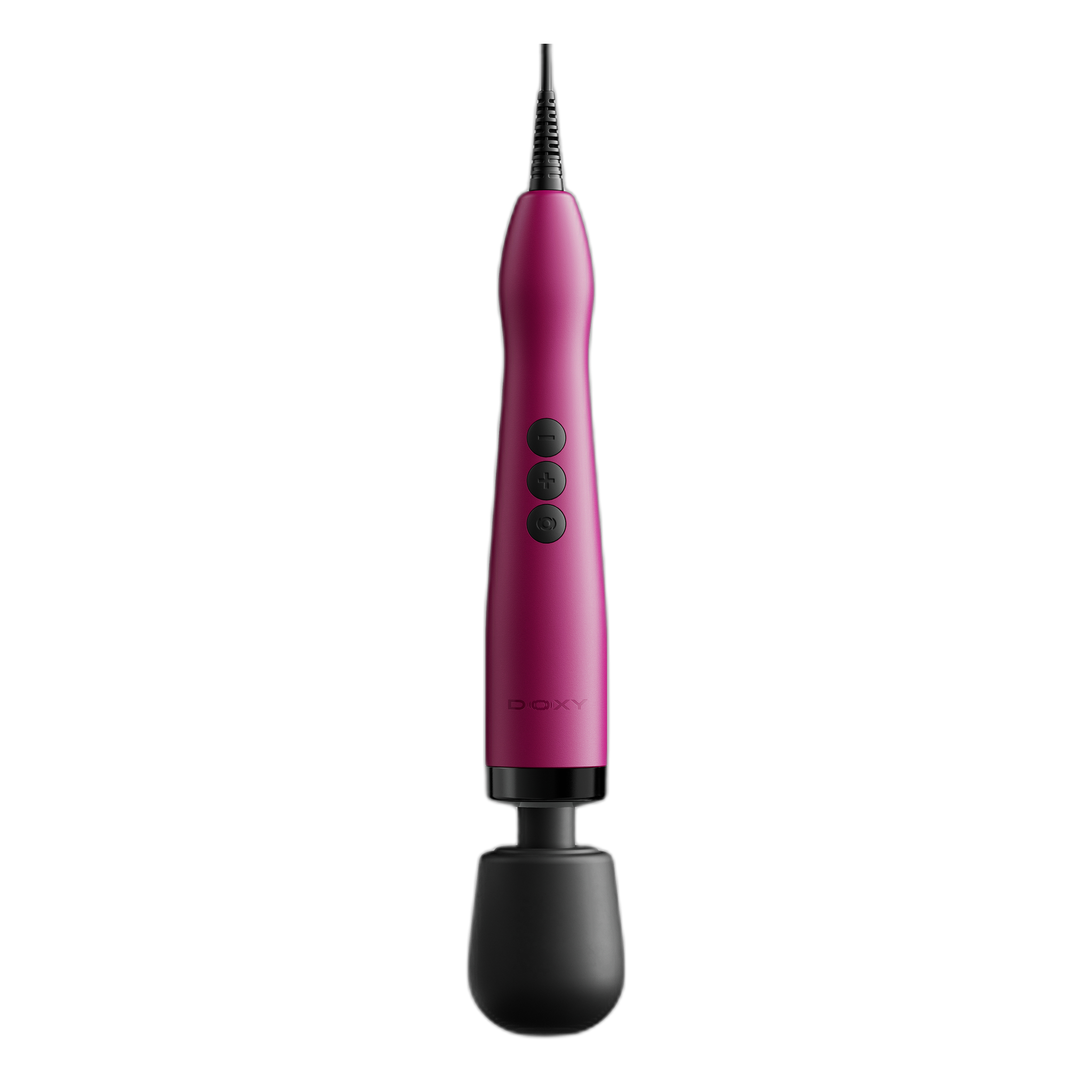 Doxy Original Plug-In wand massager in pink, showing the control buttons and handle