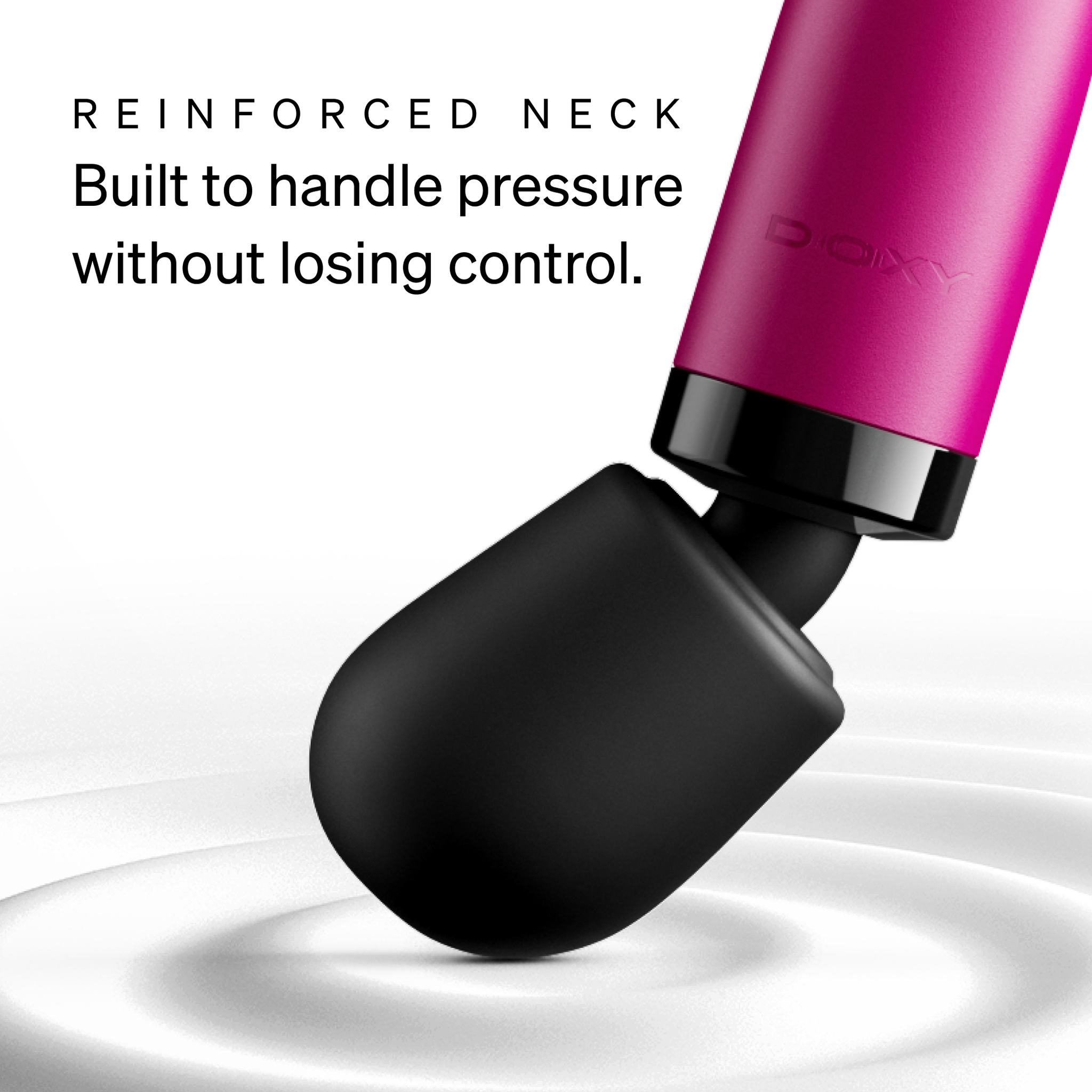 Doxy Original Plug-In pink wand massager showing the reinforced neck built to handle pressure