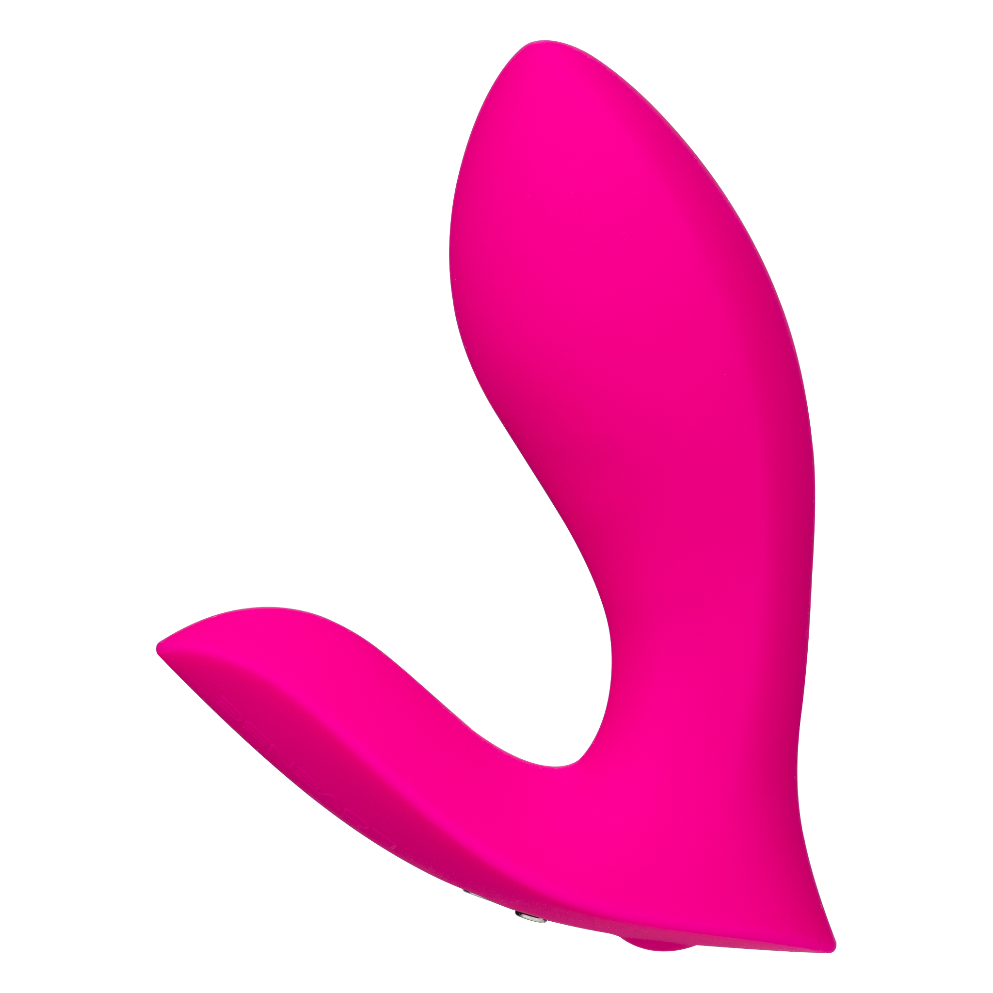 Side profile of the pink Lovense Flexer dual stimulation vibrator, showing the U-shaped body that sits inside underwear