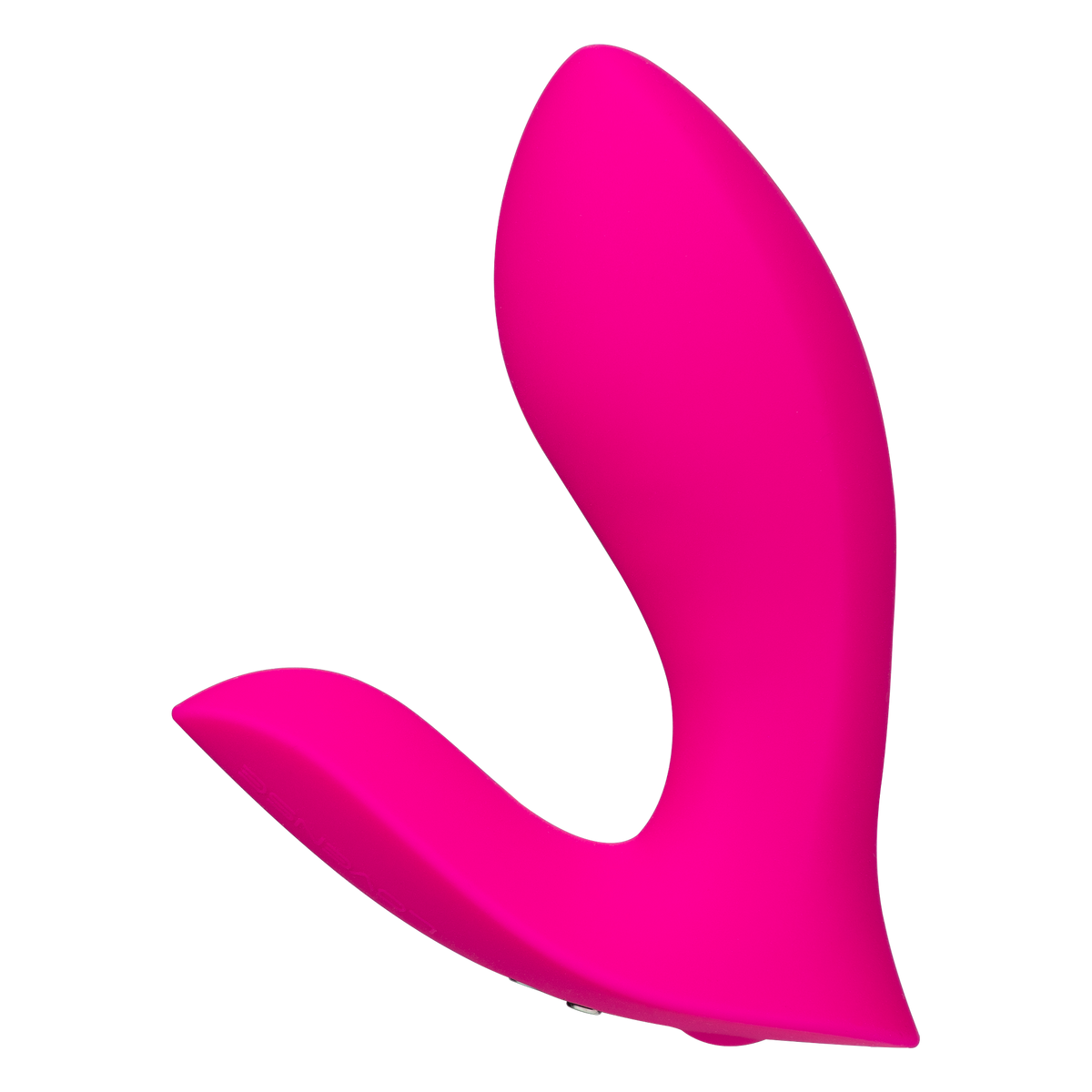 Side profile of the pink Lovense Flexer dual stimulation vibrator, showing the U-shaped body that sits inside underwear