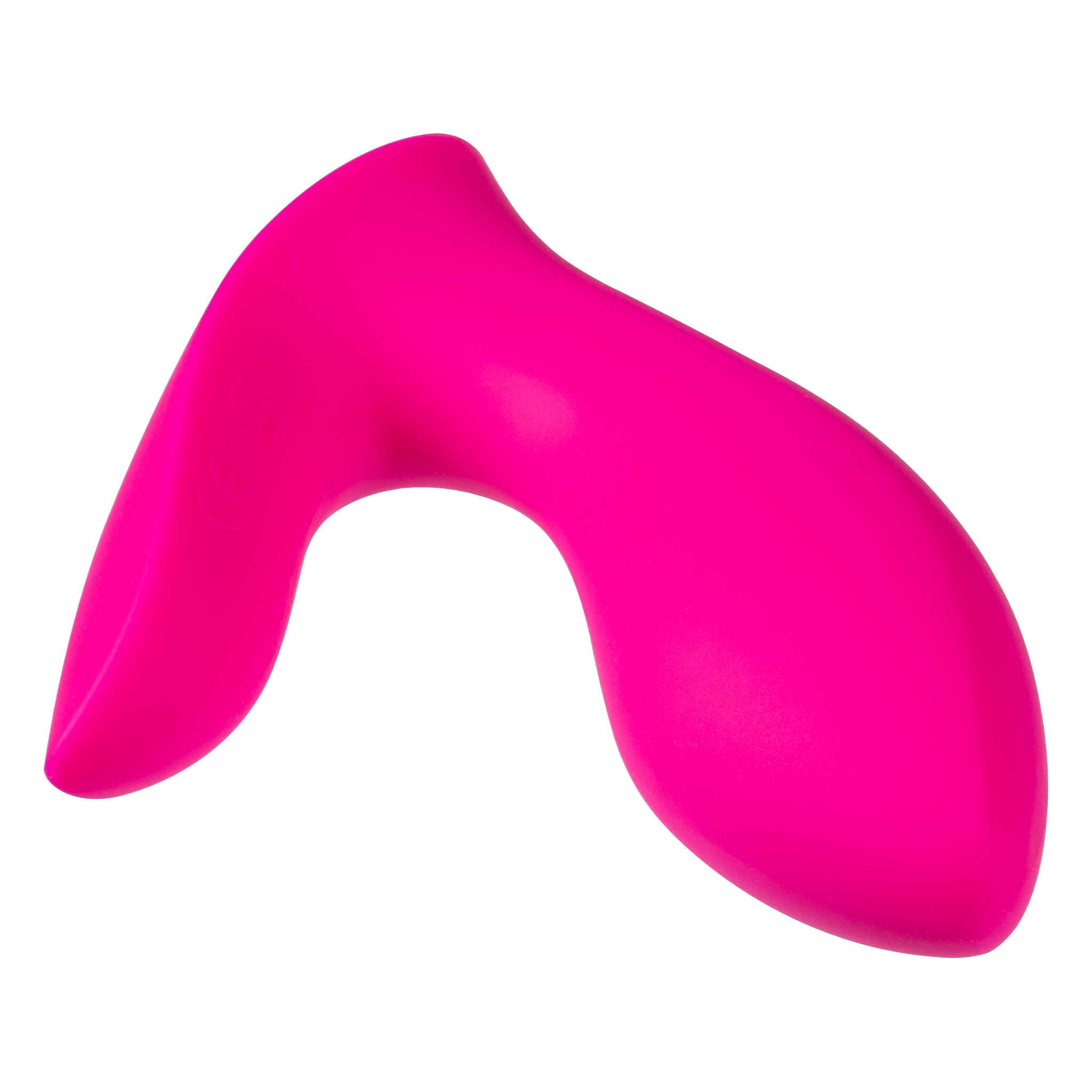 Overhead view of the pink Lovense Flexer wearable vibrator, showing its slim low-profile shape for discreet hands-free wear
