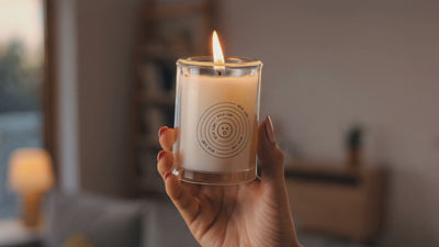 Hand holding a Dame Massage Oil Candle Wild Lust