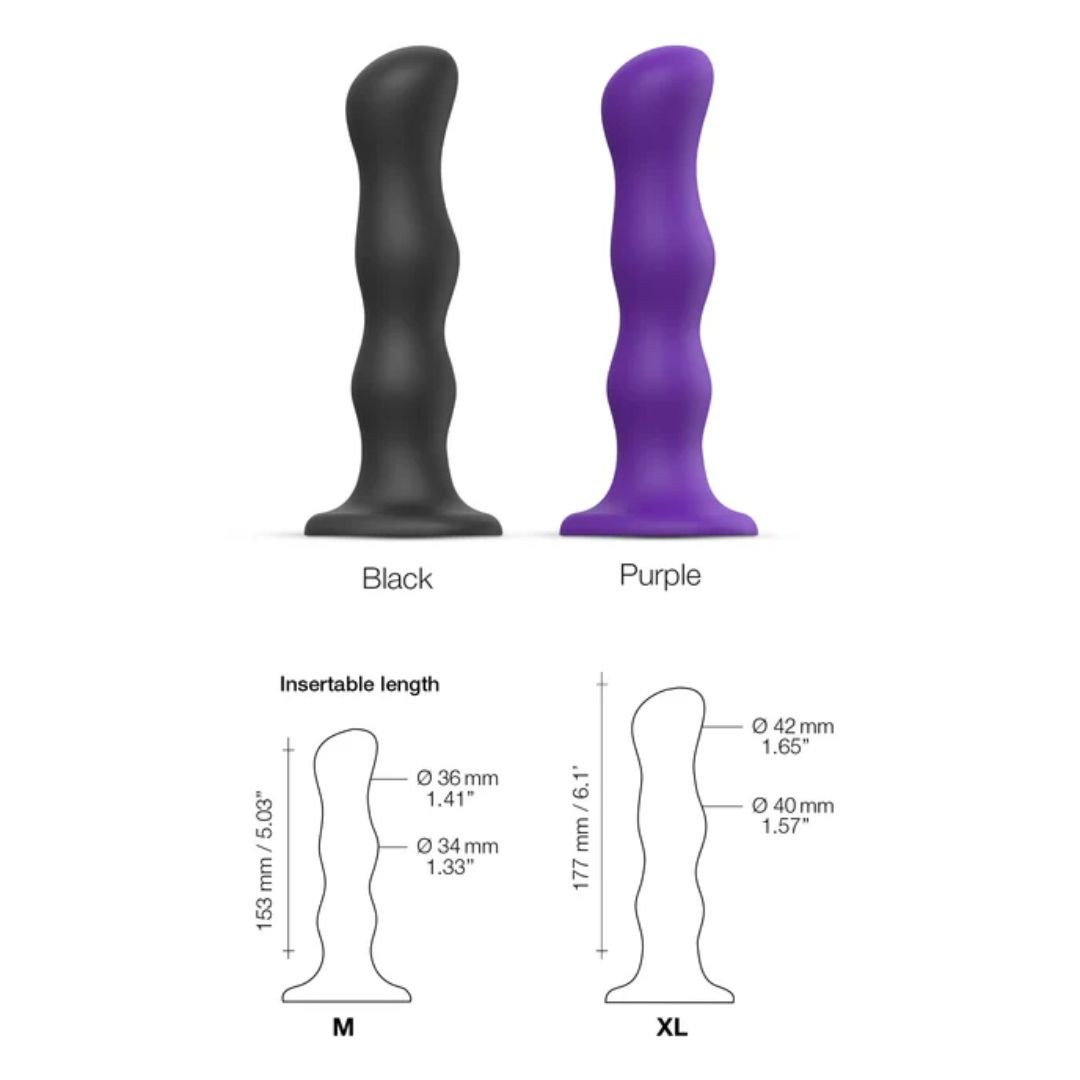 Strap On Me Geisha Balls Dildo in Purple, size M and XL dimensions