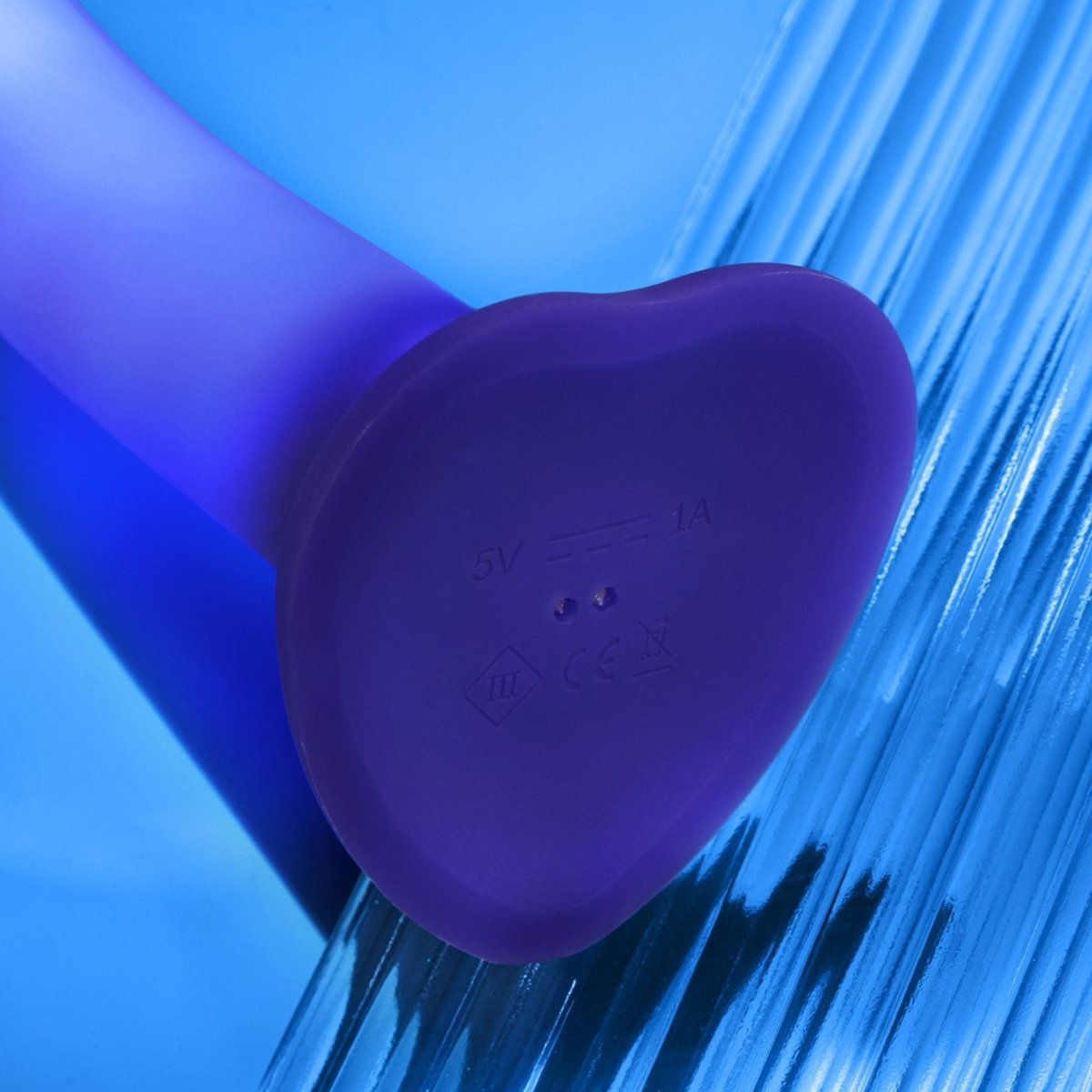 Strap On Me Glow LED Dildo in Purple, heart-shaped suction cup base