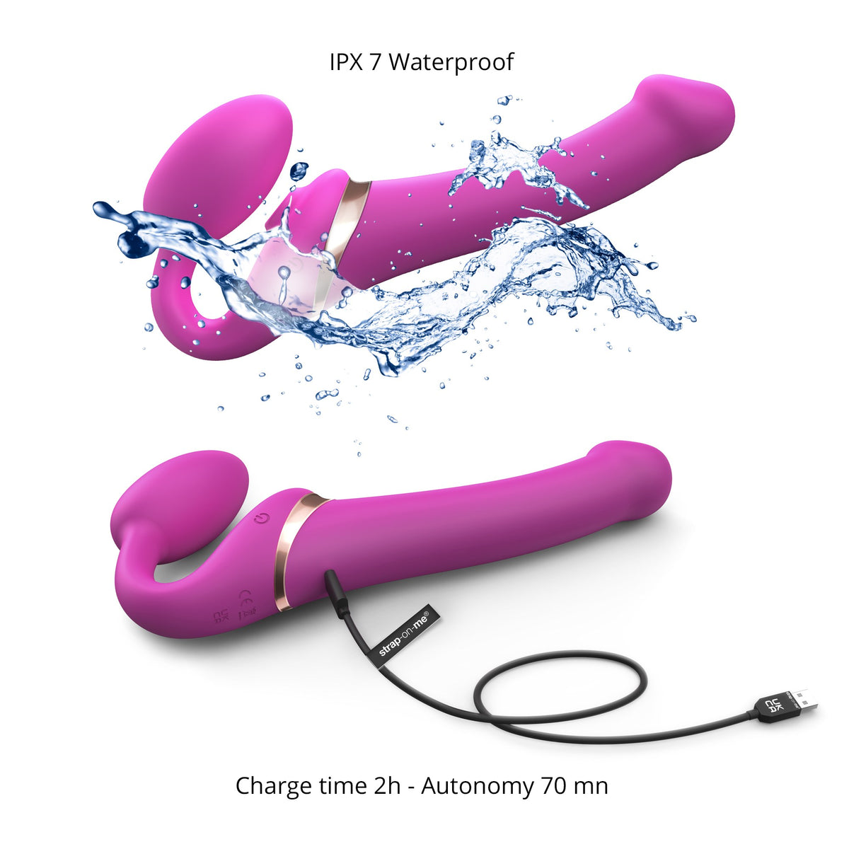 Strap On Me Multi Orgasm Bendable Strap-On in Fuchsia, IPX7 waterproof and USB rechargeable