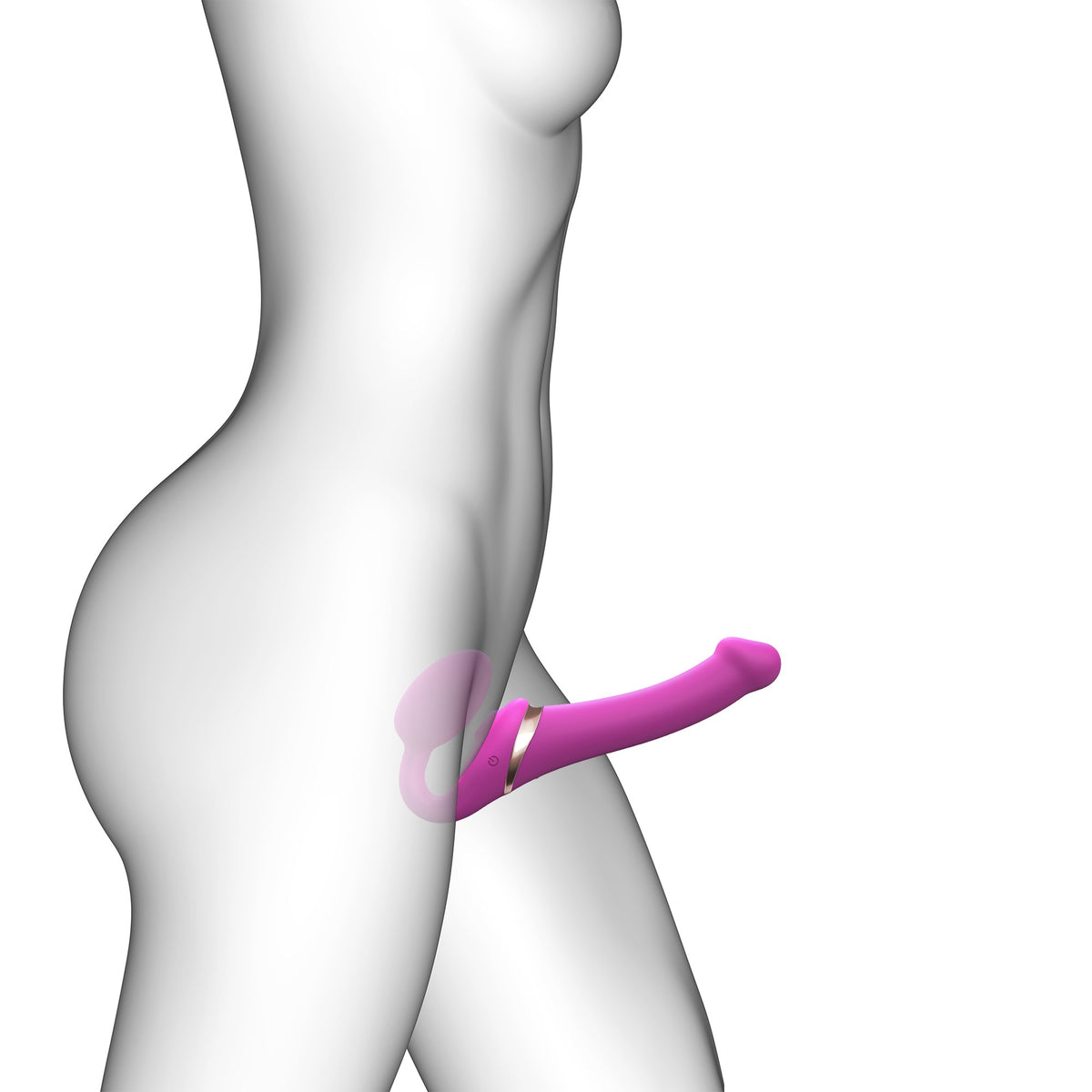 Strap On Me Multi Orgasm Bendable Strap-On in Fuchsia, how it sits on the body