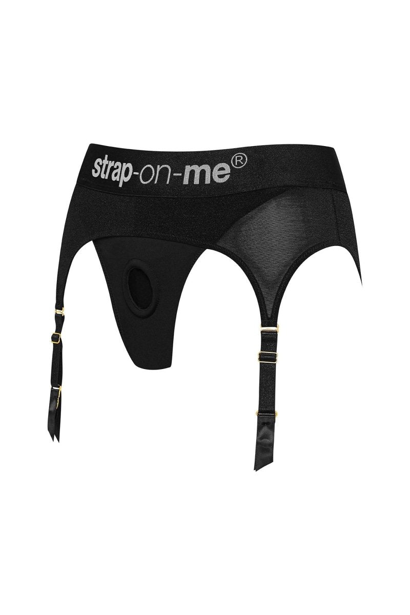 Strap On Me Rebel Lingerie Harness, angled view with suspenders