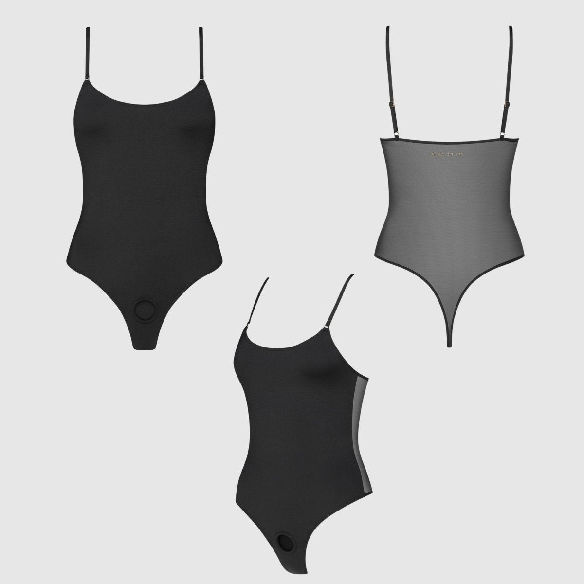 Strap On Me Signature Body Harness, front, back and side views